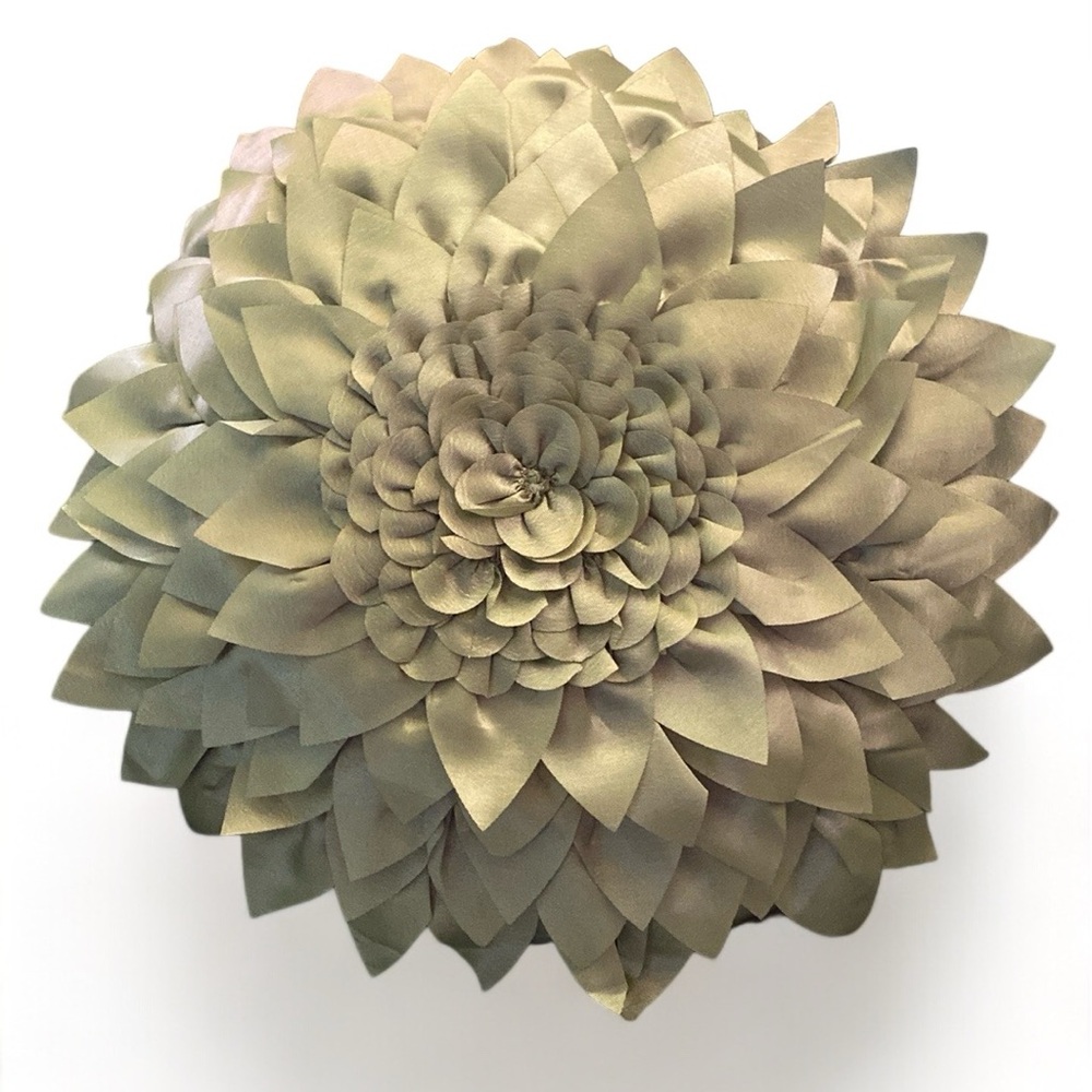 Green Satin Floral Accent Pillow